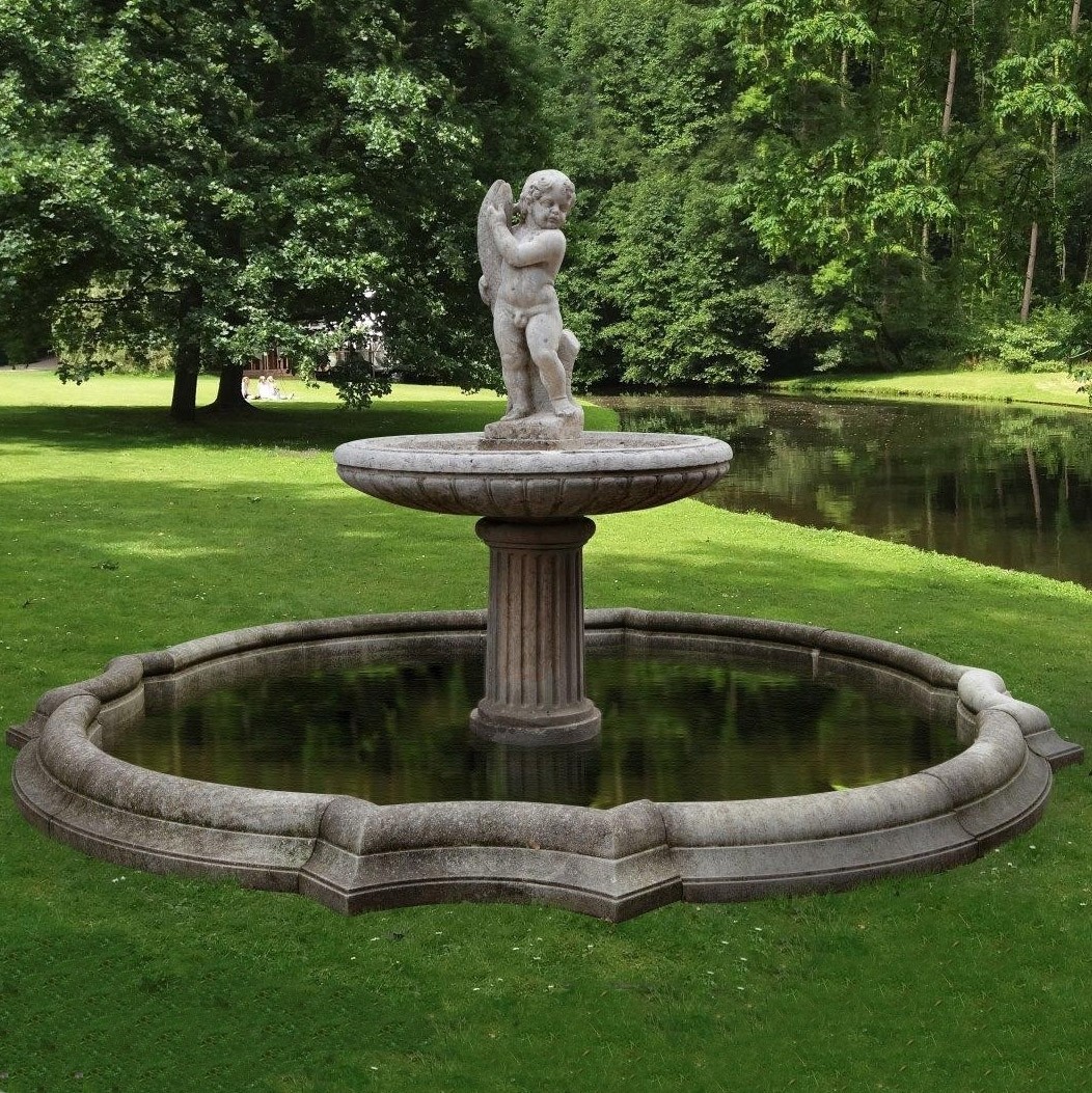 Grote antieke 19de fontein van marmer en zandsteen - Piet Jonker