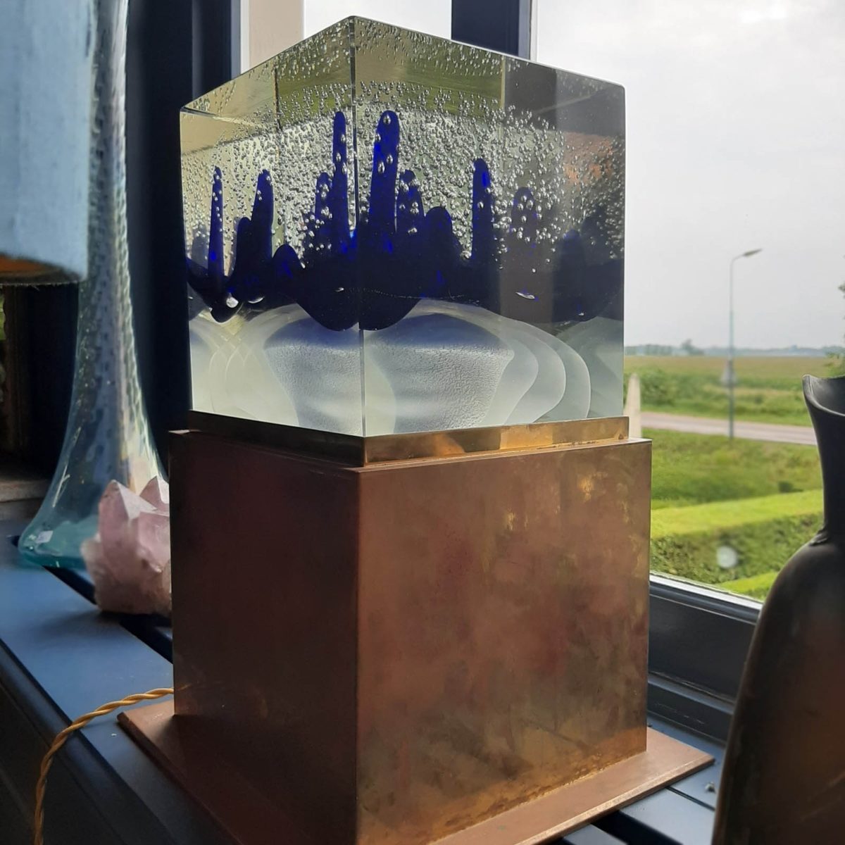 Murano design lamp in glas en koper Piet Jonker