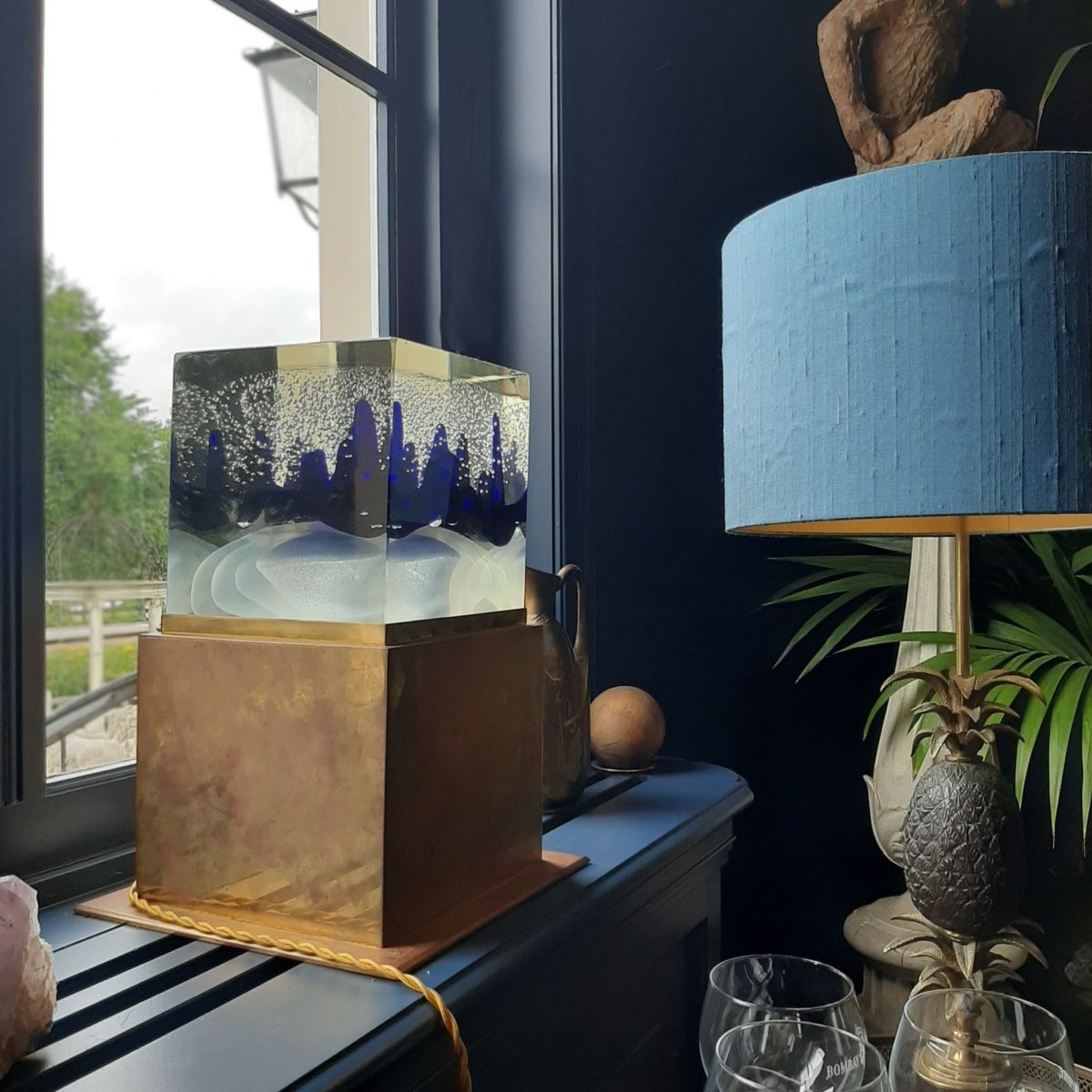Murano design lamp in glas en koper Piet Jonker
