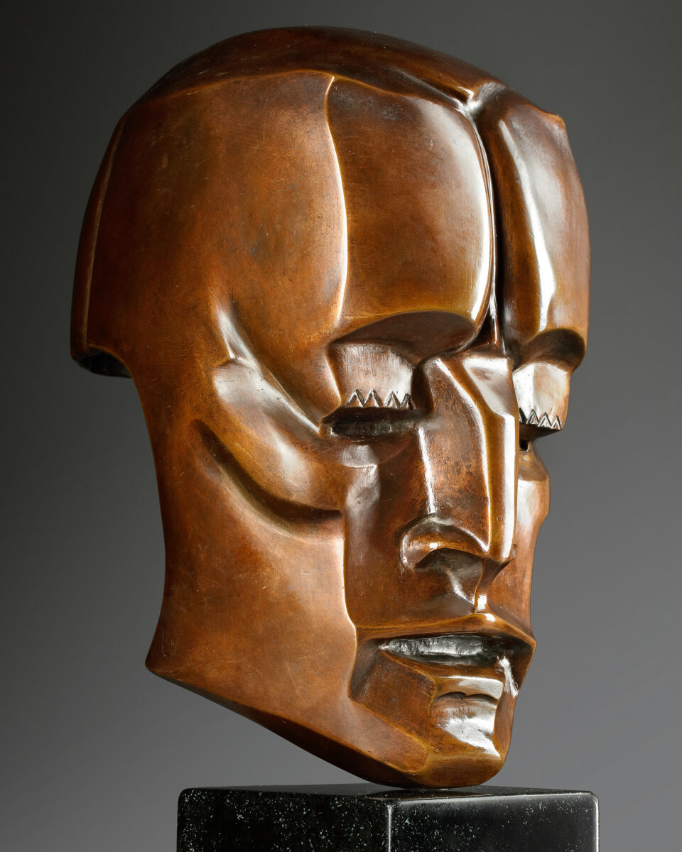 Hildo Krop beeld, bronzen masker van Cuchulain Piet Jonker